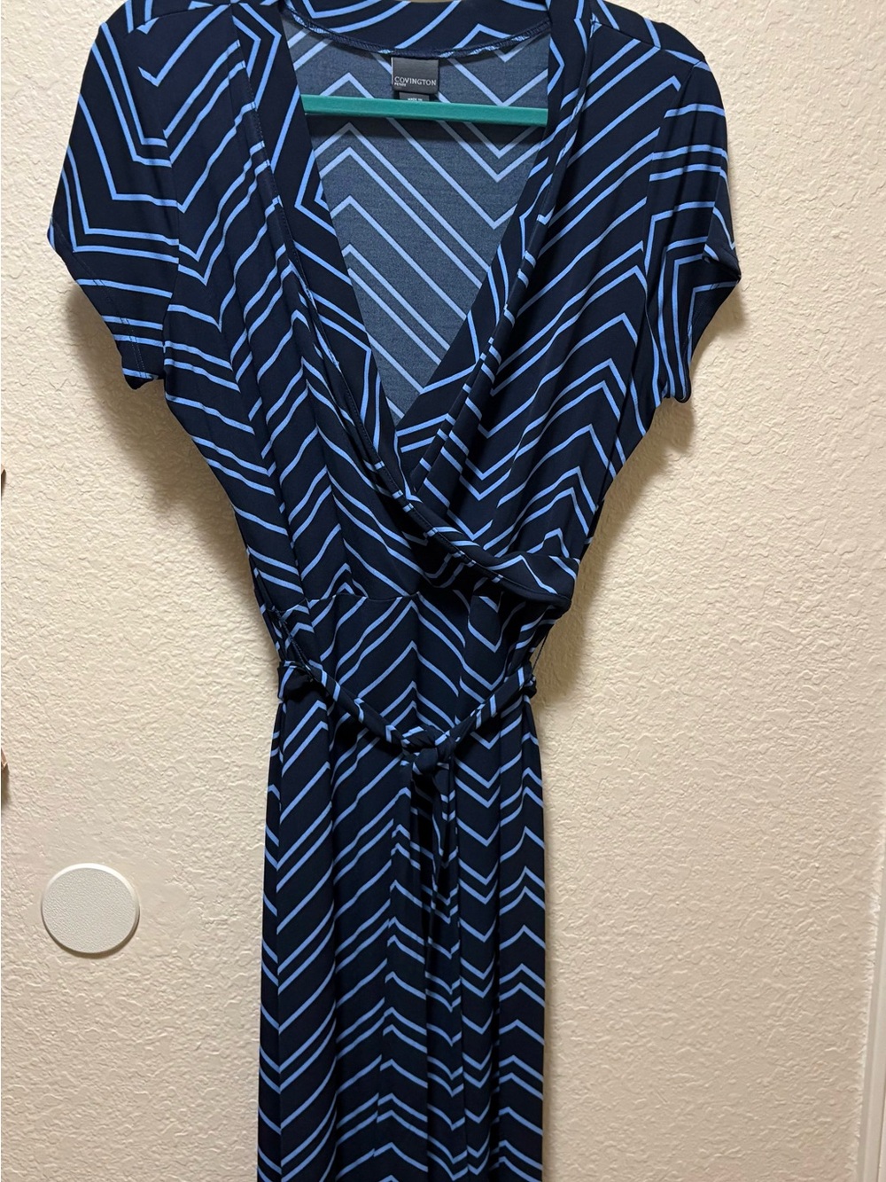 Covington Navy and Light Blue Chevron Wrap Midi Dress